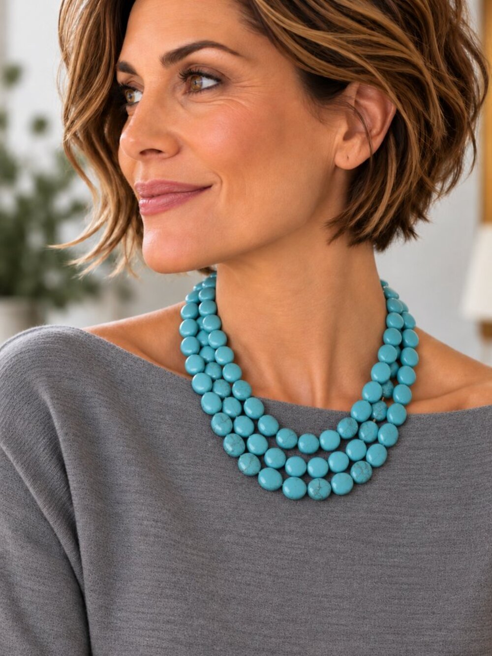 Layer! Susan Shaw Genuine Turquoise Statement Necklace – 24K Gold 16" NWT